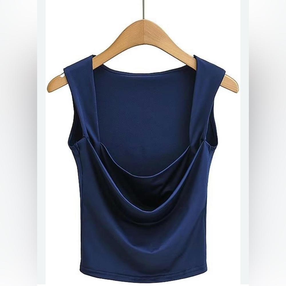 Cowl neck navy tank top